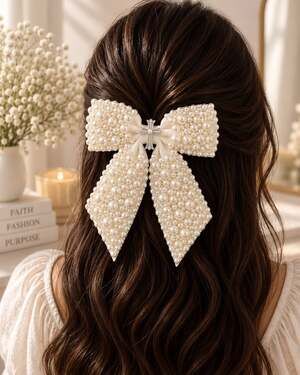 Old Money Pearl Hair Bow Bridal Preppy Statement Bow Clip
